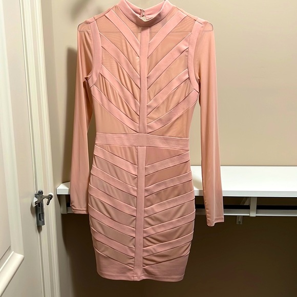 Windsor Salmon Pink Sheer Mesh Long Sleeve Dress - Picture 2 of 3